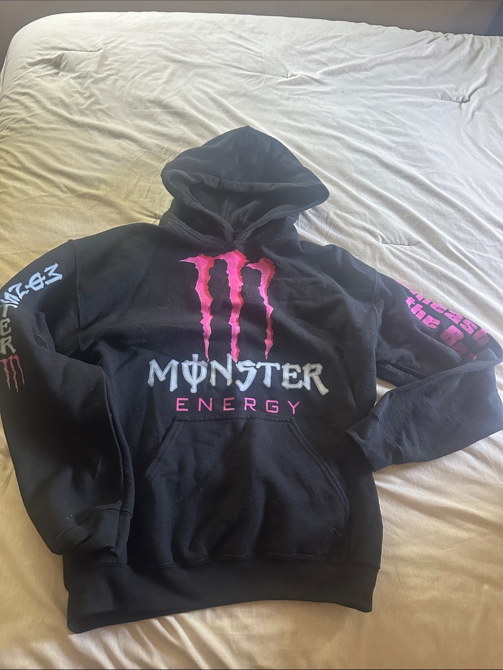 Black & Pink Monster Hoodie with Pink Logo - unisex Sweater